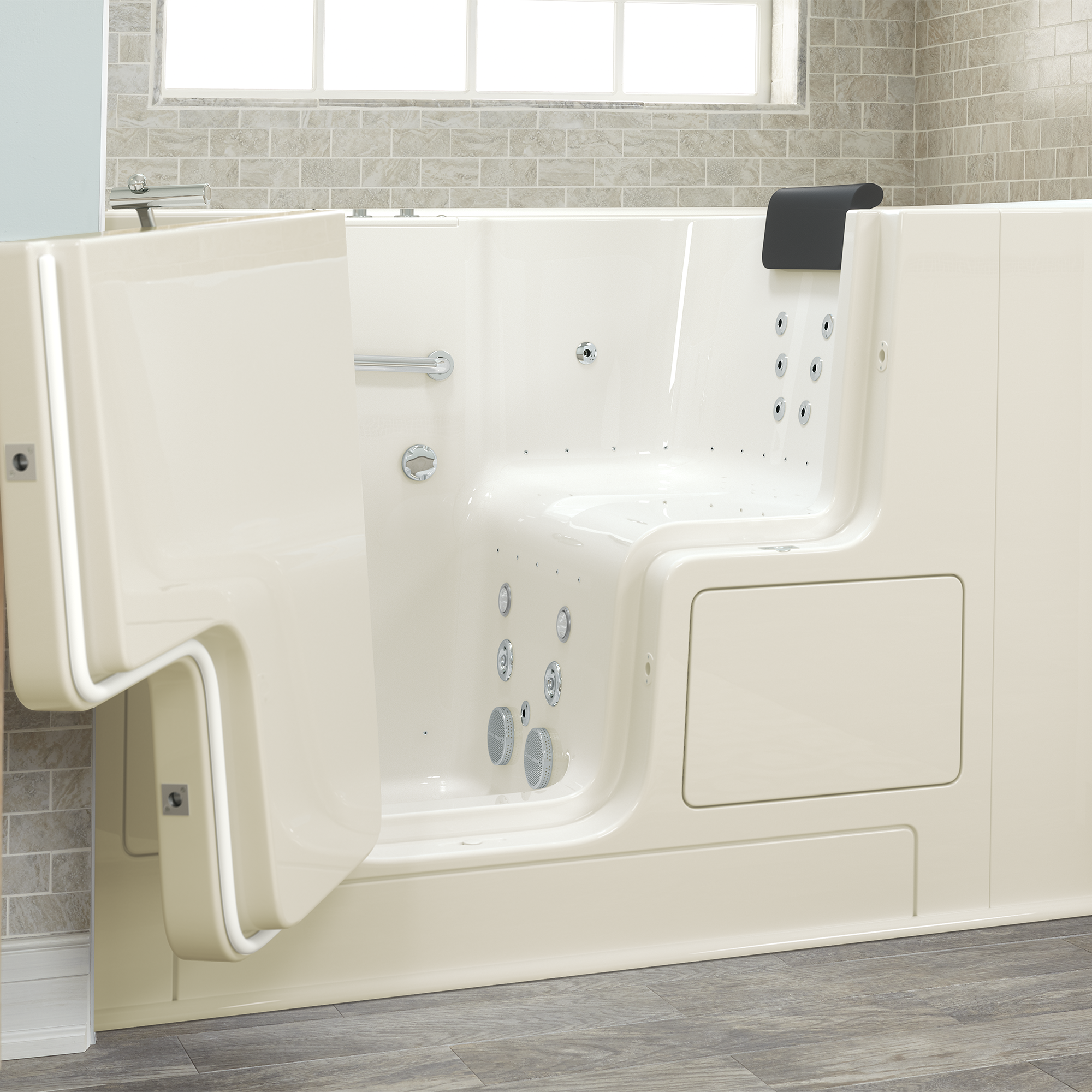 Gelcoat Premium Series 32 x 52  Inch Walk in Tub With Combination Air Spa and Whirlpool Systems   Left Hand Drain WIB LINEN